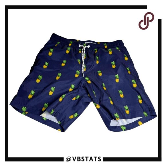 Maamgic Men's Pineapple Print 7" Quick Dry Swim Trunks Blue Yellow Small NWOT - Picture 1 of 6